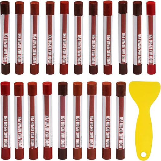 Wood Filler Sticks, 20 Colors Wood Repair Wax Crayons with Scraper, Wood Touch Up Markers for Repairing Scratches, Cracks, Holes in Cabinets, Floors, Tables and Doors[Red Series]
