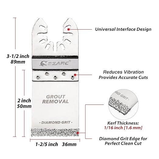 EZARC Diamond Oscillating Blade, Flush Cutting Oscillating Multi Tool Saw Blades for Grout Removal, Cleaning Mortar DO34F, 3-Pack
