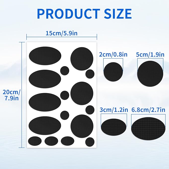 Waterproof Self-Adhesive Nylon Fabric Repair Tape - Tent Repair Kit,48pcs Fabric Patches for Tent, Jacket, Clothes, Puffer Down Jacket,Sleeping Bag, Outdoor Gear Tenacious Repairs Tape, Black