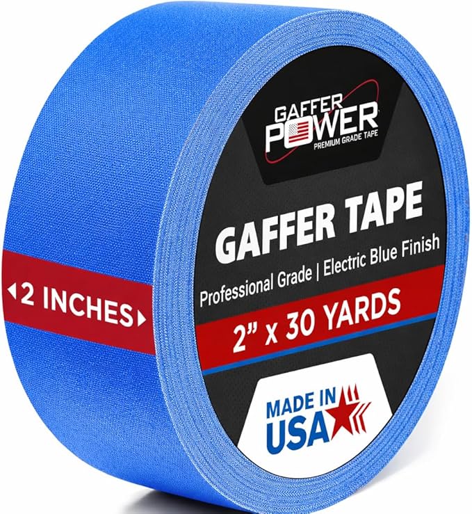 Gaffer Power Electric Blue Gaffer Tape 2” x 30 Yards – No Residue, Made in USA, Professional Grade, Non-Reflective Matte Cloth Tape for Stage, Photography & Cable Management