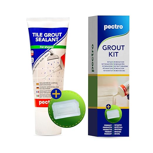 PECTRO Waterproof Tile Grout Sealer Kit, Premixed Grout Sealant for Shower & Tub, Bathroom, Seals Cracks, Gaps & Joints, Includes Precision Spatula, White, 6.62 oz Tube (KIT X 1)