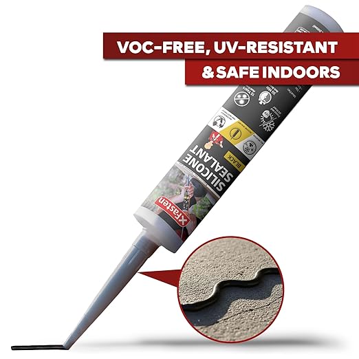 XFasten Silicone Sealant Waterproof Black Cartridge, 10.1 oz (4-Pack) Black Caulking Silicone Adhesive Sealant Cartridge for RV, General Use, Window, Door, Glass, Automotive Leak Sealing