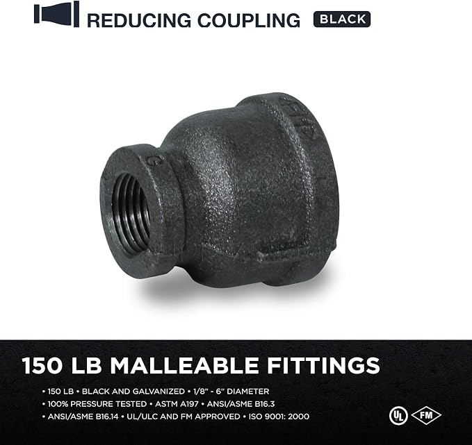 Supply Giant CNSD0340 1/2 X 1/8" Black Malleable Iron Reducing Coupling