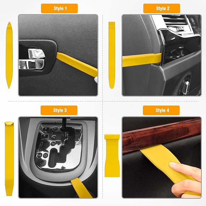 GOOACC 8PCS Auto Trim Scratch Removal Tool Car Audio Dash Panel Window Molding Fastener Remover Tool Kit-Yellow