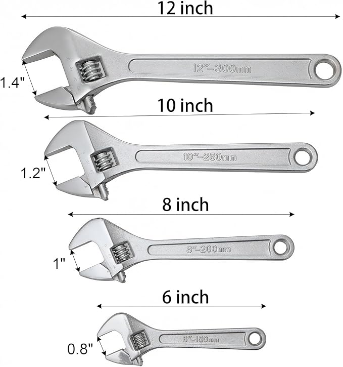 Yarlung 7 Pack Adjustable Water Pump Pliers and Wrench Set, 12/10/8 Inch Adjustable Tongue and Groove Joint Pliers, 12/10/8/6 Inch Wide Jaw Wrench for Plumbing, Gripping, Auto Home Repair