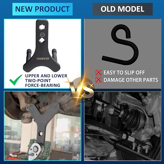 Lower Control Arm Prying Tool with Two Pry Bar Wrench Adaptor Head, Suspension Specialty Arm Lever Bushing Tool, Ratchet Pry Bar Attachment, Compatible with 1/2" Drive Extension Breaker Bar