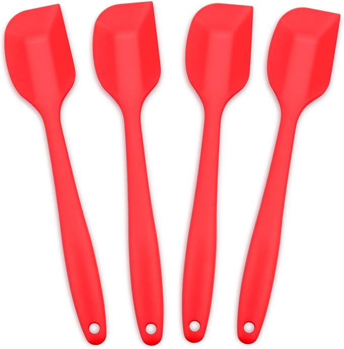 4‑Piece Silicone Spatulas Set Heat Resistant 600°F Seamless Steel‑Core Rubber Spatulas for Nonstick Cookware ALLWIN HOUSEWARE Uniform Length Kitchen Spatulas for Cooking & Baking, Red