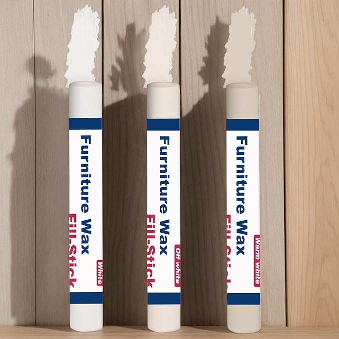 Kenbry Wood Filler Sticks 3 Colors White Wax Fill Stick, Wood Repair Kit for Scratches, Crack, Scuffs, Gouges on Wooden Funiture, Floors, Cabinets, Tables, and Doors-Rub Briskly Repair