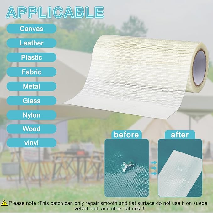 Waterproof Repair Tape,Clear Inflatable Patch Repair Kit for Tent Fabric Awning RV Roof Underbelly Tarp Sail and Boat Cover Outdoor Repair Patch