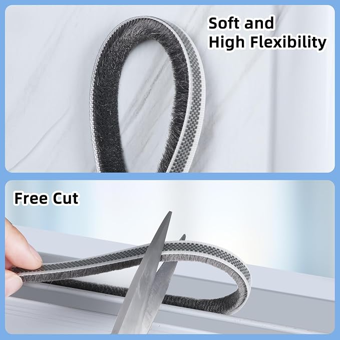 Pile Weather Stripping Brush Seal Strip for Door Window Gap 0.9 x 0.4in x 66FT Self Adhesive Draft Stopper Soundproof Insulation Weather Seal Strip for Interior Sliding Glass Door Garage Door