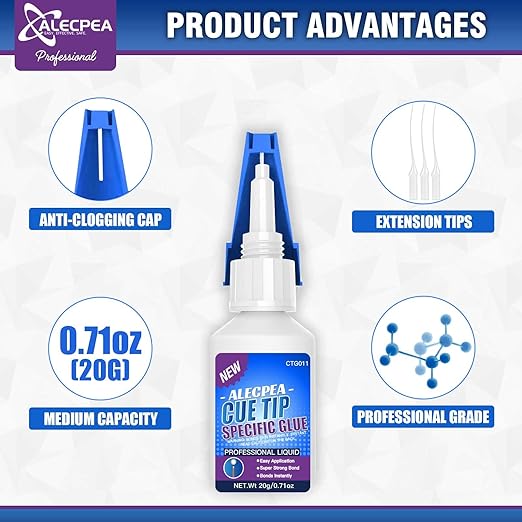 ALECPEA Quick Dry Pool Cue Tip Glue, 20g Glue for Billiard Cue Tip Repair & Maintenance