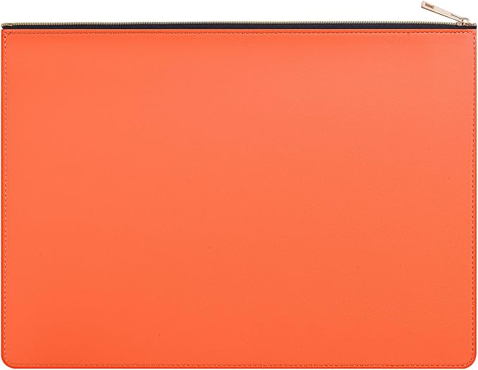 PU Leather A4 File Folder Zipper Document Holder Envelope Folder Case for Receipt Contract (1, Orange)