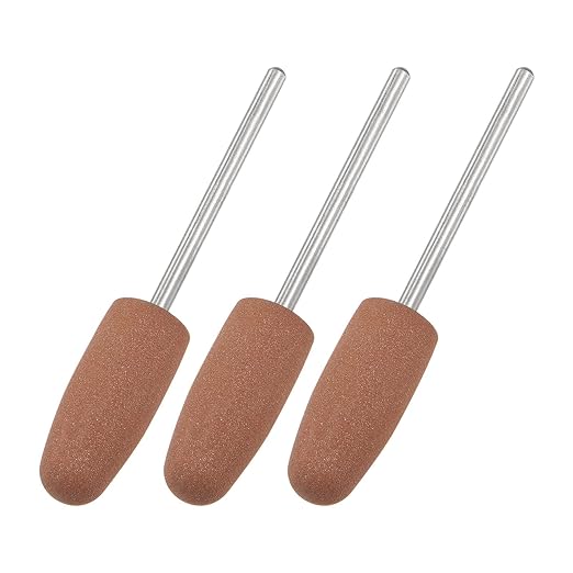 uxcell 3pcs 400 Grits Abrasive Mounted Stone 2.35mm Shank 2/5"(10mm) Dia Conical Heads Stone Grinding and Polishing Wheels for Nail Polishing