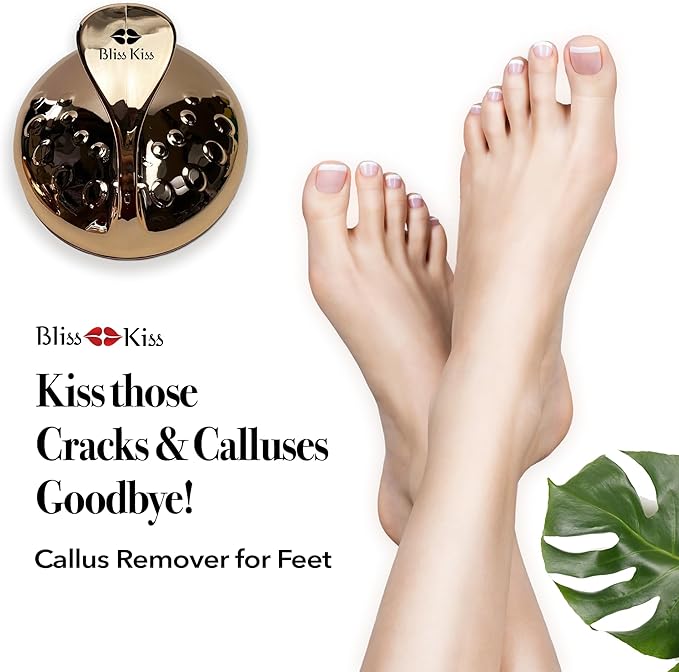 Bliss Kiss Callus Remover for Feet Nano Glass Pumice Stone for Feet, Hard Skin Foot File w/Easy Grip-No Slip Handle, Heel Scraper for Cracked Heels, Pedicure Tools for Feet, Foot Scraper