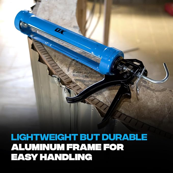 OX Pro 29 Ounce Heavy Duty Caulk Gun - 18:1 Thrust Ratio 360-Degree Rotating Barrel Caulking Gun - Steel and Aluminum Construction with Ergonomic Handle Caulking Tool OX-T046502