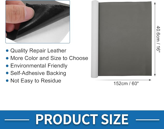 Self Adhesive Leather Repair Patch Strong Stickiness 60"x16" Leather Repair Tape PU Leather Gray 1 Pcs