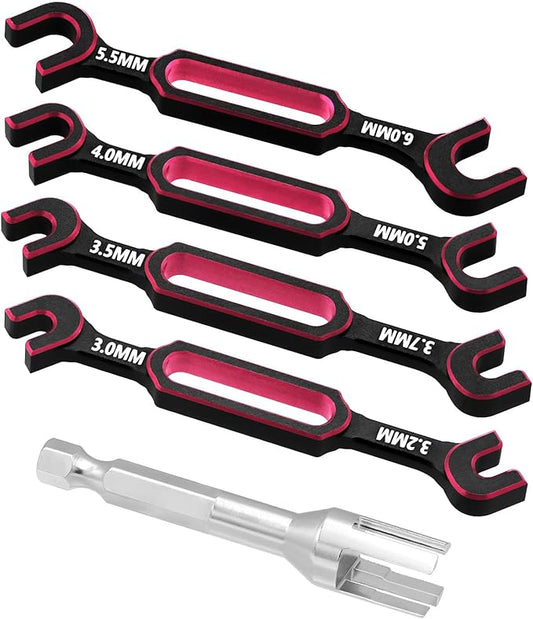 4PCS Wrench 3.0/3.2/3.5/3.7/4.0/5.0/5.5/6.0mm Turnbuckle Nut Ball Joint Remover with Hex Bit Linkages Link Rod Ends Installing Tools for RC Car Boat Model Repair Tool Kit