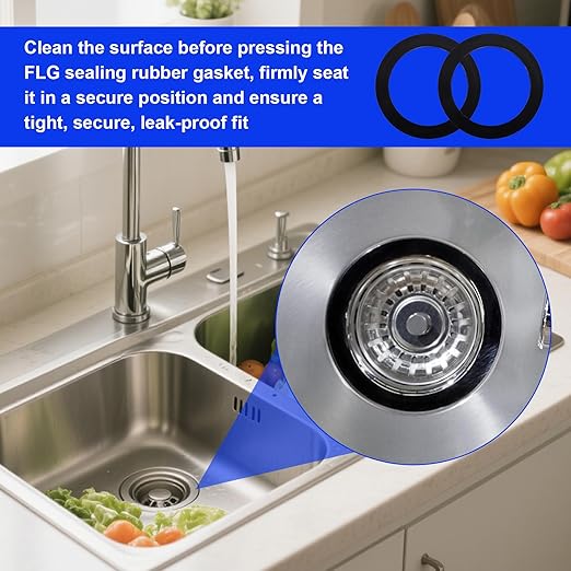 2pcs FLG-Seal Sink Seal Gasket Accessory, Putty-Free Rubber Seals Ring Replacement Parts for InSinkErator Kitchen Sink Garbage Disposal Drain (Black)