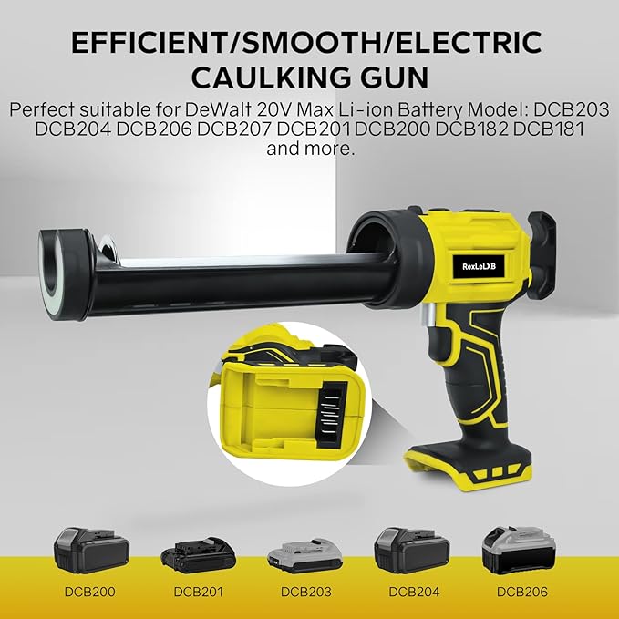 Cordless Caulk Gun for Dewalt 20V Battery, Electric Caulking Gun with 450lm LED Light, 4 Adjustable Speeds, Drip-free Caulk Adhesive Gun, 10oz/300ml Caulking Tool for Filling, Sealing(No Battery)