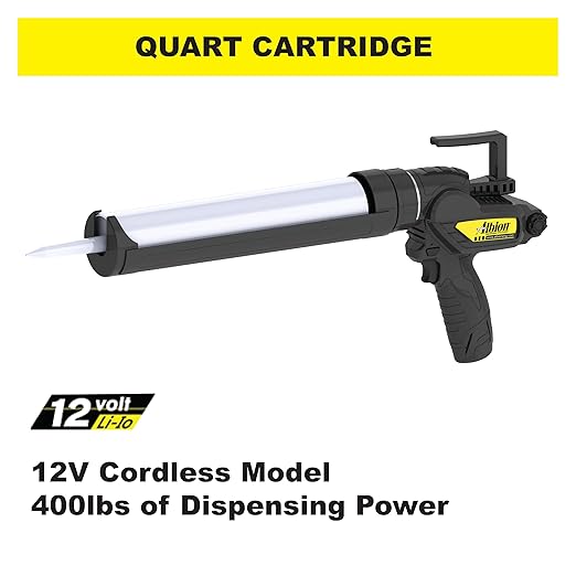 Albion Engineering E12Q B-Line Cordless Cartridge Caulking Gun, No Drip, 12V, 1 Quart