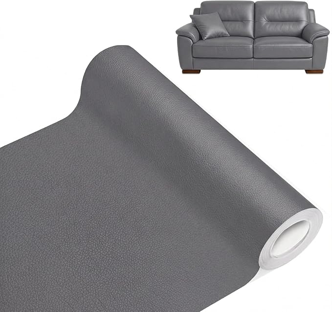 Hohylactic Leather Repair Patch 24x54 Inch, Self Adhesive Leather Repair Tape, Large Vinyl Repair Kit for Sofa Couch Furniture Car Seats, Strong Adhesion Scratch Resistant Easy Cut (Dark Gray)