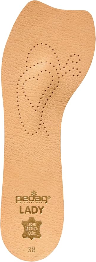 Pedag 121 Lady 3/4 Ultra Thin Leather Self Adhesive Insole for All Heels, Tan, Women's 10