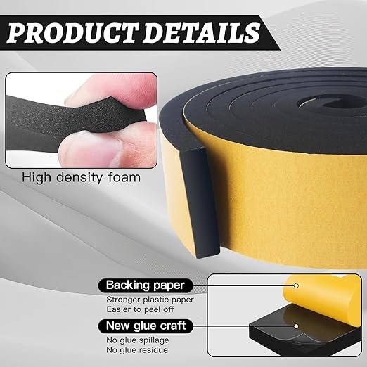 High Density Foam Tape - 2'' x 3/8'' x 13ft Weatherproof Adhesive Prevent Condensation Heat Resistant Flame Retardant Weather Stripping Easy to Cut & Install & Remove for Car Doors Pipes Windows