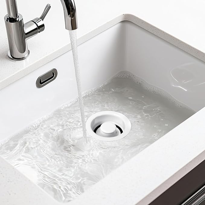 Westbrass D2089-50 4-1/4" Kitchen Sink Waste Disposal Drain Flange and Stopper, Powder Coat White