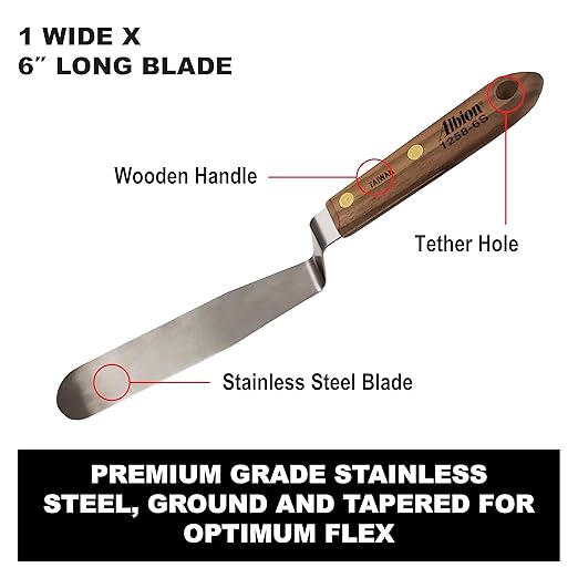Albion Engineering Classic Offset Caulk Tooling Spatula, Stainless Steel, 1” wide tapered tip x 6” long blade (1258-6S)