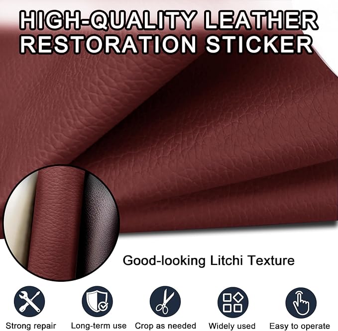 Leather Repair Patch Tape,3.9 x 63 Inches Self Adhesive Leather Patches for Furniture,Vinyl Repair Kit for Car Seat,Couches,Sofas,Office Chairs,Burgundy