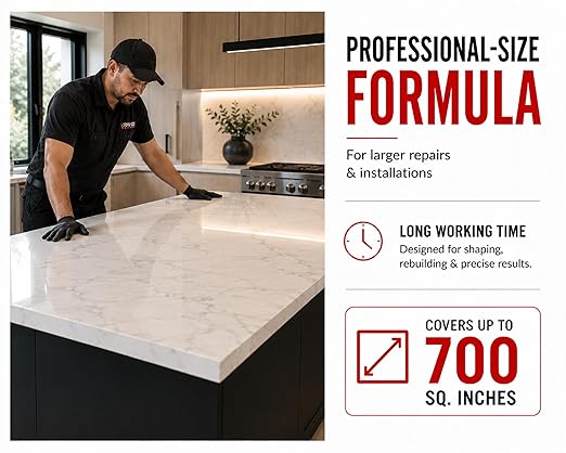 Instant Install 29-20 oz Epoxy Permanent Repair Kit - Granite, Marble, Porcelain, Quartz, & Tile - Chips/Cracks - Rebonds/Rebuilds Missing Pieces - Dry in 29 Minutes - Tintable with EZ-Tint