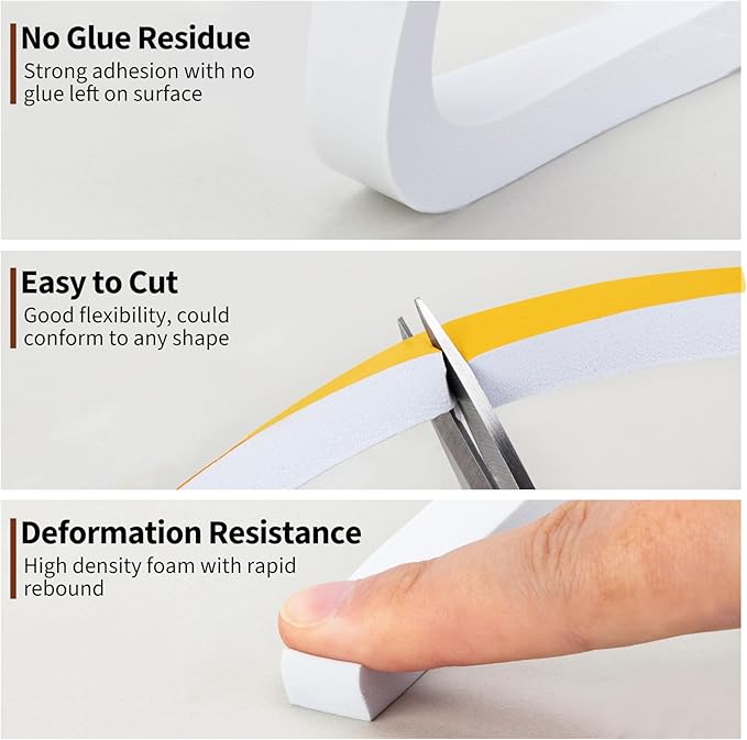 Yotache White Foam Insulation Tape 1/2" x1/2", Rubber Weather Stripping Seal, Total 13 Feet Long (2 X 6.5 Ft Each)