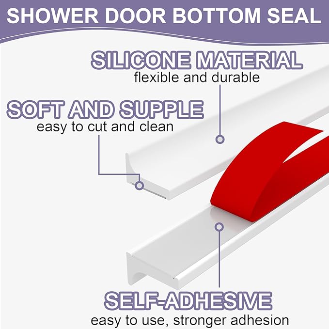 Shower Threshold Water Dam Barrier - Versatile, Silicone Shower Water Guard Stopper Seal Strip for Bathroom Floor, Bathtub Rim, Kitchen Countertop (White, 59 In/ 1.5M)