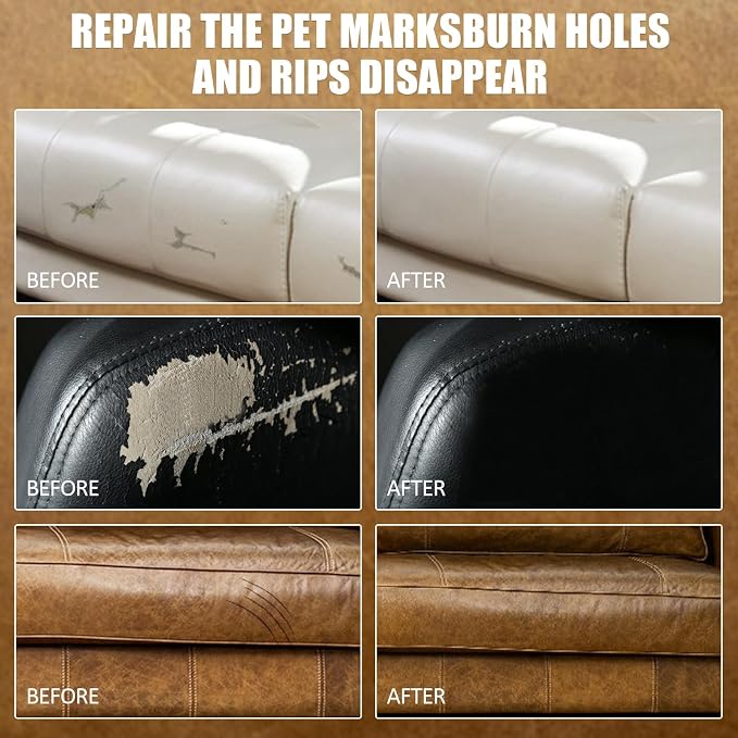 Leather Repair Kit for Furniture, Leather Couch Repair Kit for Car Interior, Car Seats, Sofa, Jacket and Purse, Vinyl Repair Kit with Color Matching Guide, Restores Artificial, Genuine Pleather