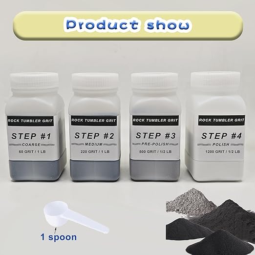 3 LB Rock Tumbler Grit and Polish Refill Kit, 4-Step Tumbling Media Coarse/Medium/Pre-Polished/Final Polish, Silicon Carbide Grit, Ideal for Any Rock Tumbler & Stone Polisher (3 LB)