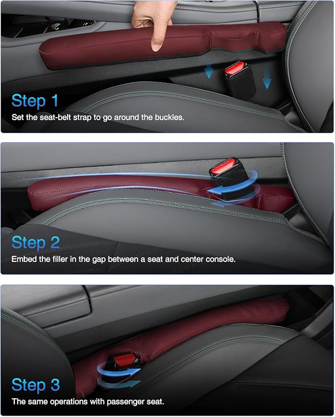Leather Car Seat Gap Filler Universal for Car Truck SUV to Block The Gap Between Seat and Console Stop Things from Dropping 2 Sets Red, SGF02R