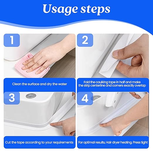 ABSOFINE Caulk Tape Waterproof Self Adhesive 1.97" x16.4Ft, 2 Rolls White Toilet Caulk Sealant Tape, Shower Seal Strip for Kitchen, Countertop, Bathroom, Sink, Bathtub Toilet Edge Protector