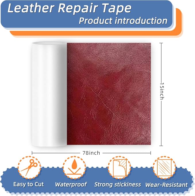 Self Adhesive Faux Leather Repair Patch,1Roll 15x78 Inch Leather Repair Tape for Furniture,Couch Tape for Couches,Bed,Car Seats,Chair,Wine Red