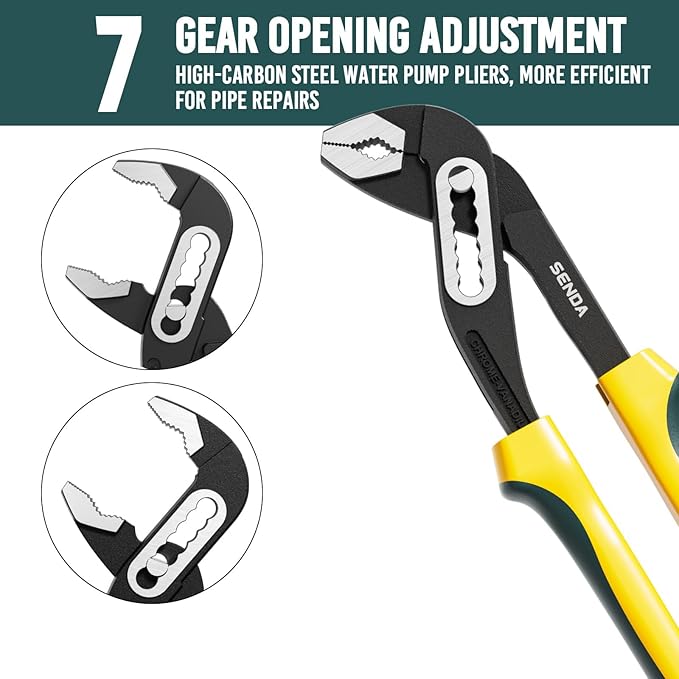 SENDA 10-Inch Water Pump Pliers, 7 Jaw Positions Adjustable Groove Joint Pliers, Premium CRV Steel with 3.75" Jaw Capacity for Plumbing & Industrial Use