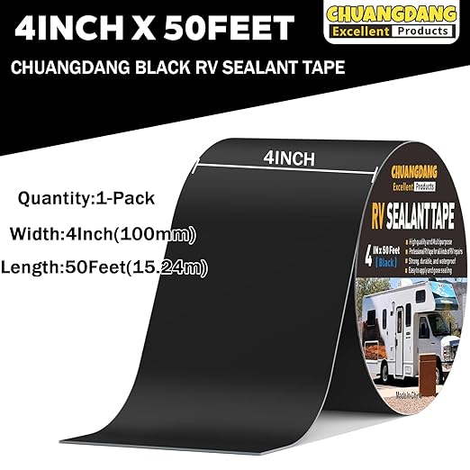 Black RV Sealant Tape,4Inchx50Feet,1-Pack,Black RV Roof Tape,Camper Repair Tape,RV Tape,Repair for Trailer, Boat,Window,Roof & Leaks,Sealing
