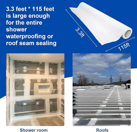 3.3 Ft x 115 Ft Waterproofing Membrane Fabric, Reinforcing Anti Fracture Geo Textile Mesh Drywall Tape, Liquid Waterproof Membranes Roof Tape for Shower Wall, Seams, Joints