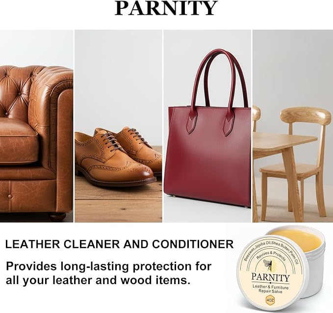 Furniture Salve for Leather & Wood, Moisturizer, Polisher & Restorer | Leather Conditioner and Cleaner for Car Seats, Couches, Saddles, Hardwood Floors, Prevent Cracking or Fading (Beige Gray)