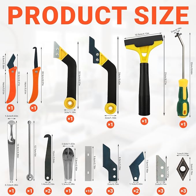 37-Piece Grout Removal Tool Kit, Tungsten Carbide Blades & Ergonomic Handle, 9-in-1 Grout Saw and Caulk Remover for Bathroom, Shower, Floor Tile Cleaning and Repair