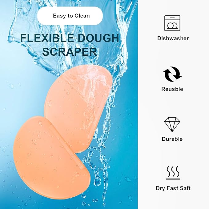 Patelai 2 Pieces Bowl Scraper Dough Bench Scraper Baking Flexible Spatula Versatile Kitchen Set Multipurpose Curved Pastry Flat Edge Mixing Bowl Cutter Silicone for Cake Icing Bread Fondant