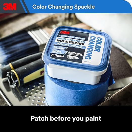 3M High Strength Color Changing Spackling Compound, 32 oz Tub, 6 Pack – Blue-to-White Drying Formula, Fast-Drying, No Shrink, Primer-Enhanced, Professional Interior and Exterior Wall Repair Compound