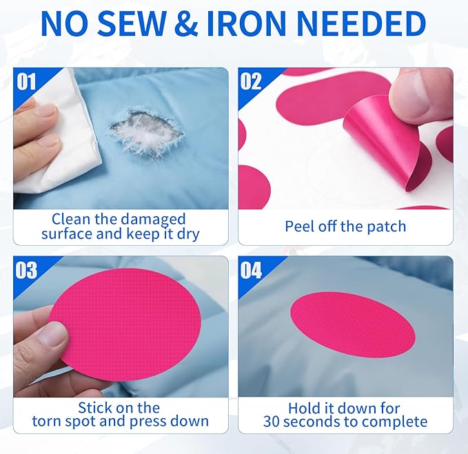 Waterproof Self-Adhesive Nylon Fabric Repair Tape - Tent Repair Kit,48pcs Fabric Patches for Tent, Jacket, Clothes, Puffer Down Jacket,Sleeping Bag, Outdoor Gear Tenacious Repairs Tape, Rose