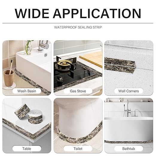 3 Rolls 10.5 Feet Caulk Tape Toilet Caulking Strip Self Adhesive Bathroom Sealing Peel and Stick Caulk Strip for Bathtub, 1.5 Inches (Brown Marble)