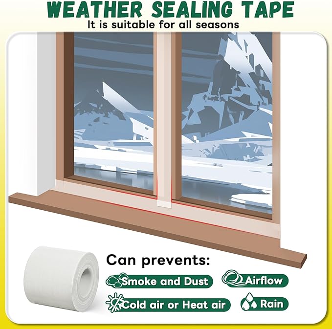 Window Sealing Tape, Window AC Insulation Air Conditioner Sealing Around Frame,3 inch X 65.5 FT, Blocker for Cold Heat Air, Waterproof Tape for Repair, Heavy Duty No Residue (White)