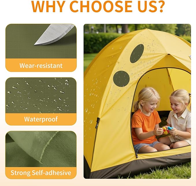 Waterproof Self-Adhesive Fabric Repair Tape - Tent Repair Kit,4pcs Nylon Fabric Patches for Jacket, Clothes, Puffer Down Jacket,Sleeping Bag, Outdoor Gear Tenacious Repairs Tape, Light ArmyGreen
