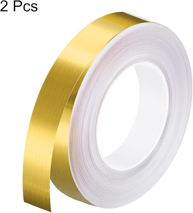 HARFINGTON 2Pcs Floor Tiles Gold Foil Lines Metallic Mirror Tape 0.98" x164 Ft Self Adhesive Decor Floor Wall Seam Sticker Waterproof Gap Sealing Tape for Kitchen Bathroom Cabinet